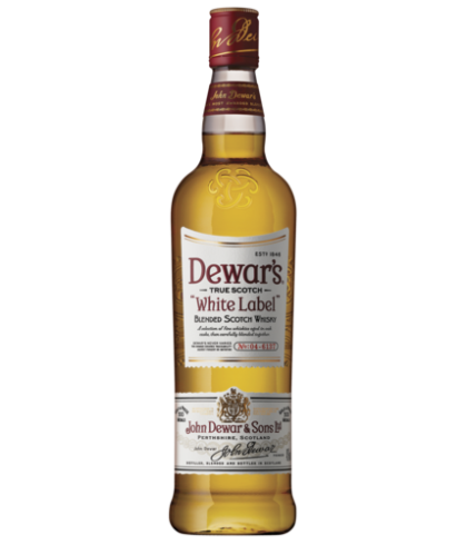 Fles Dewar’s White Label, single malt whisky, op voorraad bij slijterij t Bockje in Bathmen