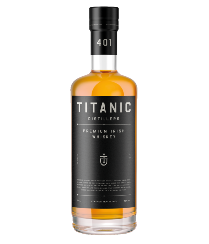 Fles Titanic Premium Irish Whiskey, whisky, op voorraad bij slijterij ’t Bockje in Bathmen