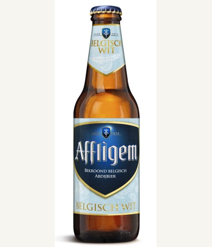 Fles Affligem Belgisch Wit, bier, bij slijterij ’t Bockje in Bathmen