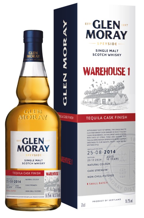 Fles Glen Moray Warehouse 1 Tequila Cask Finish, single malt whisky, op voorraad bij slijterij t Bockje in Bathmen