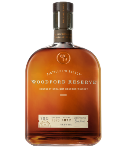 Fles Woodford Reserve Bourbon, Amerikaanse whiskey uit Kentucky, op voorraad bij slijterij t Bockje in Bathmen