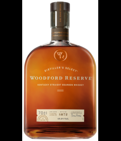 Fles Woodford Reserve Bourbon, Amerikaanse whiskey uit Kentucky, op voorraad bij slijterij t Bockje in Bathmen