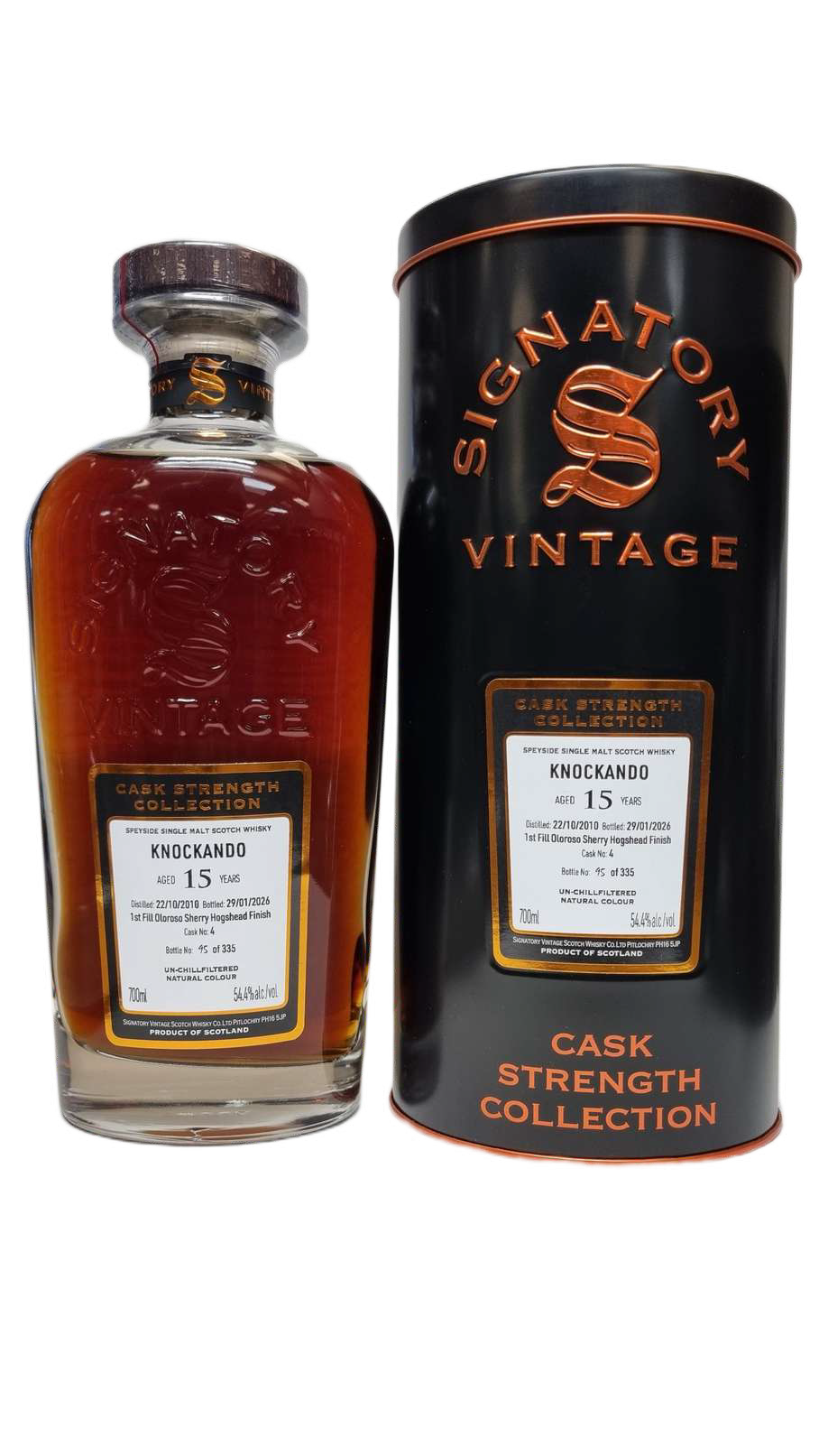 Fles Signatory Vintage Knockando 15 Years Old 2010 Cask Strength #4, enkel vat gebotteld door Signatory Vintage, op voorraad bij slijterij t Bockje in Bathmen