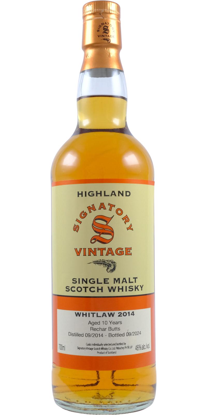 Fles Signatory Vintage Whitlaw 10 Years Old 2014, whisky, op voorraad bij slijterij t Bockje in Bathmen