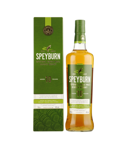 Fles Speyburn 10 Years Old, Speyside single malt whisky uit Rothes, op voorraad bij slijterij t Bockje in Bathmen
