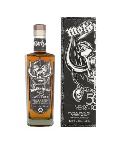 Fles Motörhead 12 Years old 50 Years of Rock & Roll, whisky, bij slijterij ’t Bockje in Bathmen