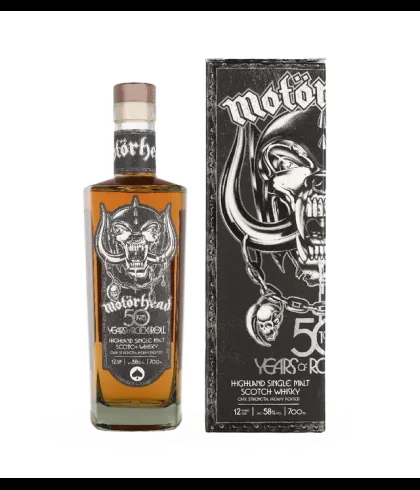 Fles Motörhead 12 Years old  50 Years of Rock & Roll, whisky, op voorraad bij slijterij t Bockje in Bathmen