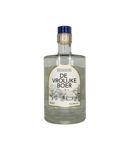 Fles Twentse Ketels De Vrolijke Boer, jenever, bij slijterij t Bockje in Bathmen
