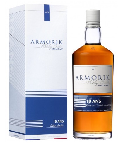 Fles Armorik 10 Years Old, single malt whisky, op voorraad bij slijterij t Bockje in Bathmen