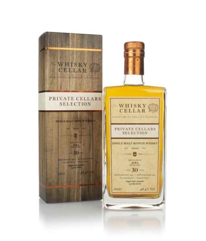 Fles Whisky Cellar Jura 30 Years Old 1990, enkel vat gebotteld door The Whisky Cellar, op voorraad bij slijterij t Bockje in Bathmen