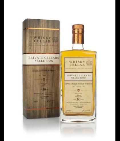 Fles Whisky Cellar Jura 30 Years Old 1990, enkel vat gebotteld door The Whisky Cellar, op voorraad bij slijterij t Bockje in Bathmen