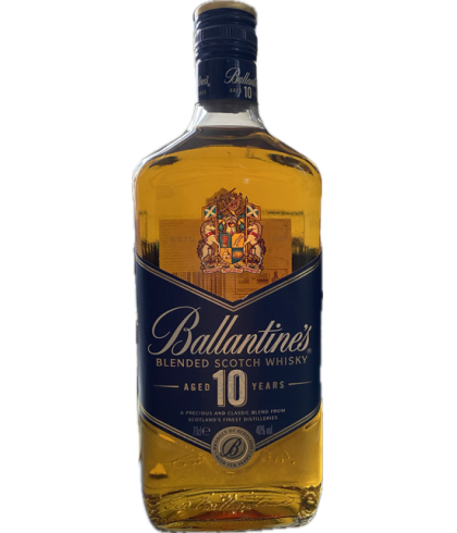 Fles Whisky Ballantines 10 Years Old, whisky, op voorraad bij slijterij t Bockje in Bathmen