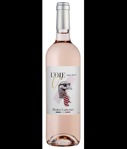 Fles L OIE 0 Rose Merlot Cabernet, alcoholvrije rose uit Frankrijk, op voorraad bij slijterij t Bockje in Bathmen