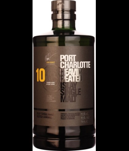 Fles Bruichladdich Port Charlotte 10 Years Old Heavily Peated New, Islay single malt whisky, op voorraad bij slijterij t Bockje in Bathmen
