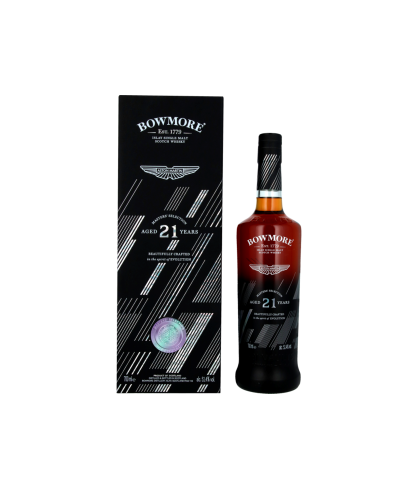 Fles Bowmore 21 Years Aston Martin Final Release, single malt whisky, op voorraad bij slijterij t Bockje in Bathmen