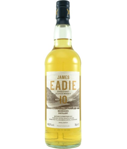 Fles James Eadie Benrinnes 10 Years Old, single malt whisky, op voorraad bij slijterij t Bockje in Bathmen