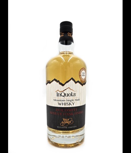 Fles inQuota Mountain Single Malt Whisky Dolomiti Spruce Finish, whisky, op voorraad bij slijterij t Bockje in Bathmen