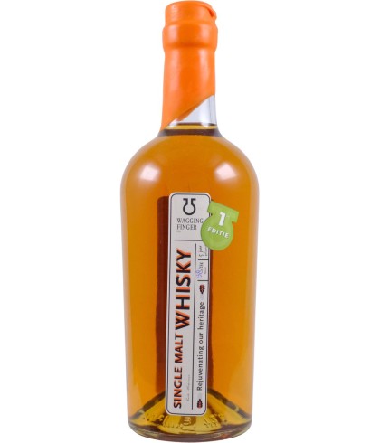 Fles Wagging Finger 5 Years Old Single Malt 1e Editie, whisky, op voorraad bij slijterij t Bockje in Bathmen