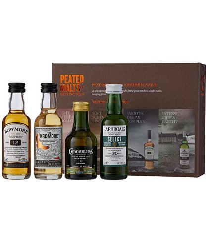 Fles Peated malt of distinction tasting gift box geschenkset, whisky, op voorraad bij slijterij t Bockje in Bathmen