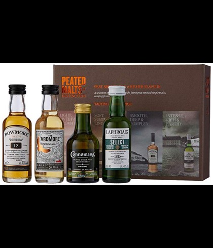 Fles Peated malt of distinction tasting gift box geschenkset, whisky, op voorraad bij slijterij t Bockje in Bathmen