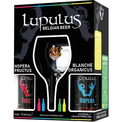 Biergeschenk Lupulus Giftpack 4 flessen + glas van Lupulus Giftpack 4, bij slijterij ’t Bockje in Bathmen