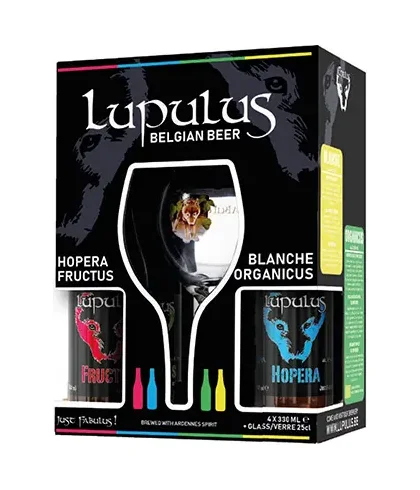 Geschenk Lupulus Giftpack 4 flessen + glas van Lupulus Giftpack 4, bij slijterij ’t Bockje in Bathmen