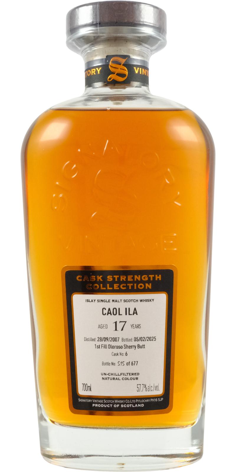 Fles Signatory Vintage Caol Ila 17 Years Old, single malt whisky, op voorraad bij slijterij t Bockje in Bathmen