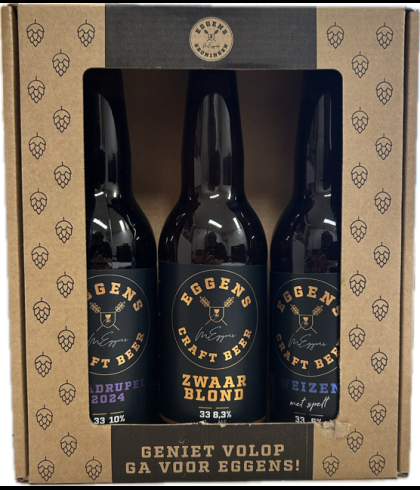 Eggens Craftbier bierpakket met drie flesjes van 33 centiliter, op voorraad bij slijterij t Bockje in Bathmen