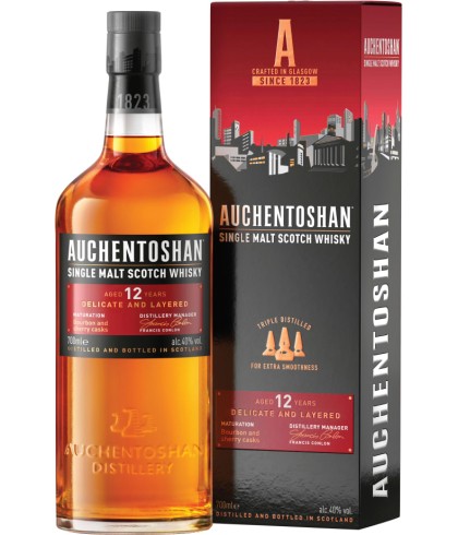 Fles Auchentoshan 12 Years Old, single malt whisky, op voorraad bij slijterij t Bockje in Bathmen
