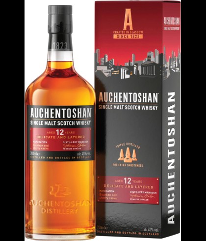 Fles Auchentoshan 12 Years Old, single malt whisky, op voorraad bij slijterij t Bockje in Bathmen
