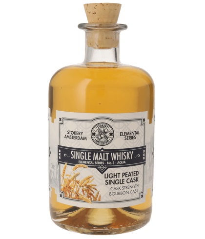 Fles Stokery Amsterdam Elemental Series No.3 Aqua Light Peated Single Malt Whisky, whisky, op voorraad bij slijterij ’t Bockje in Bathmen