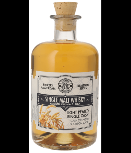 Fles Stokery Amsterdam Elemental Series No.3 Aqua Light Peated Single Malt Whisky, whisky, op voorraad bij slijterij ’t Bockje in Bathmen