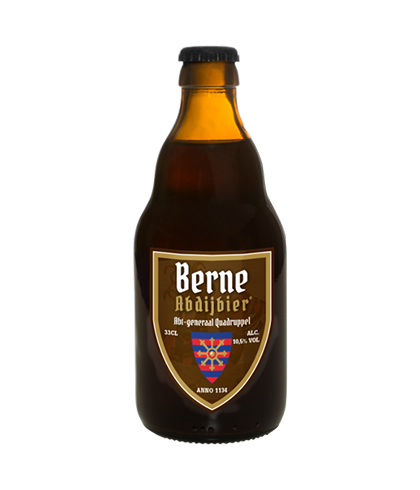 Fles Berne Abdijbier Abt Generaal Quadrupel, bier van Berne, bij slijterij t Bockje in Bathmen
