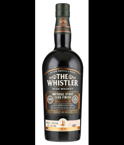 Fles The Whistler Imperial Stout Cask Finish, Ierse whiskey van Boann in de Boyne Valley, op voorraad bij slijterij t Bockje in Bathmen