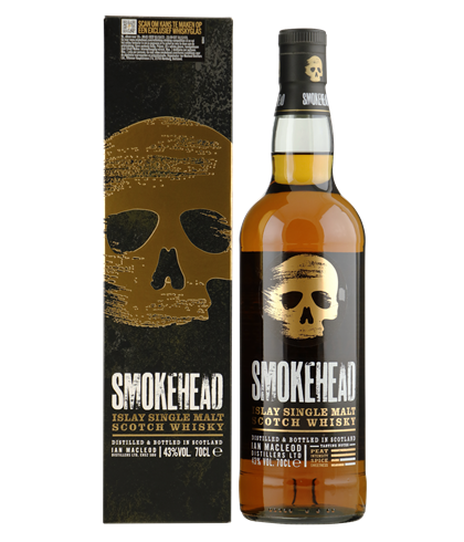 Fles Smokehead Original Single Malt, geturfde Islay single malt, op voorraad bij slijterij t Bockje in Bathmen