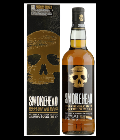 Fles Smokehead Original Single Malt, geturfde Islay single malt, op voorraad bij slijterij t Bockje in Bathmen