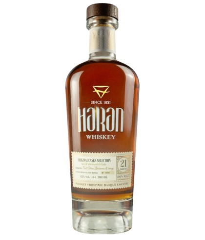 Fles Haran 21 Years Old Cask Selection, single malt whisky, op voorraad bij slijterij t Bockje in Bathmen