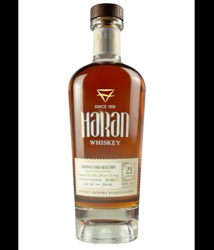 Fles Haran 21 Years Old Cask Selection, single malt whisky, op voorraad bij slijterij t Bockje in Bathmen