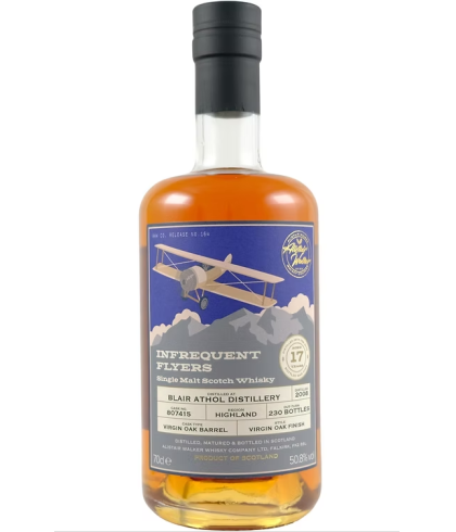 Fles Infrequent Flyers Blair Athol 17 Years Old, single malt whisky, op voorraad bij slijterij t Bockje in Bathmen
