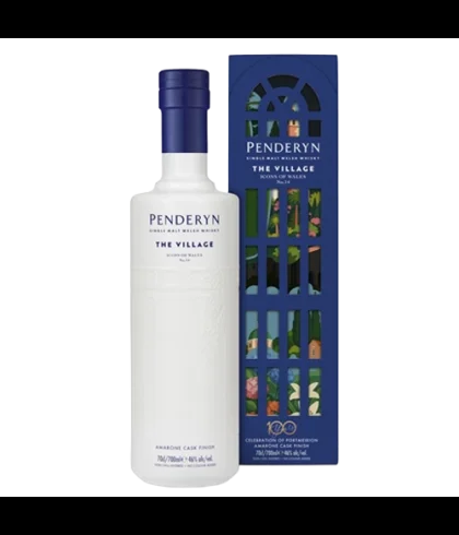 Fles Penderyn Icon of Wales 14 The Village, Welshe single malt whisky, op voorraad bij slijterij t Bockje in Bathmen