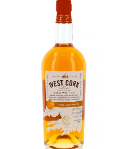 Fles West Cork Rum Cask Finished, Ierse whiskey uit Skibbereen, op voorraad bij slijterij t Bockje in Bathmen
