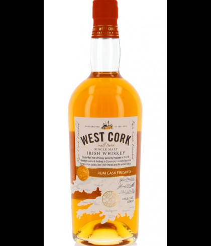 Fles West Cork Rum Cask Finished, Ierse whiskey uit Skibbereen, op voorraad bij slijterij t Bockje in Bathmen