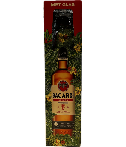 Geschenk Bacardi Spiced Rum + origineel Bacardi Glas On Pack, bij slijterij ’t Bockje in Bathmen