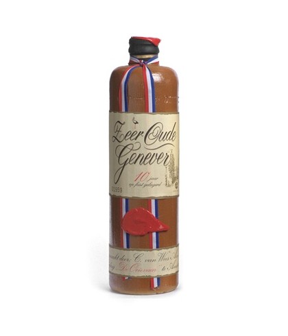 A. v. Wees De Ooievaar Zeer Oude Genever 10 jaar, jenever bij slijterij t Bockje in Bathmen