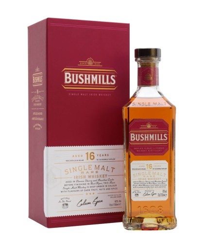 Fles Bushmills 16 Years Old Single Malt, single malt whisky, op voorraad bij slijterij t Bockje in Bathmen