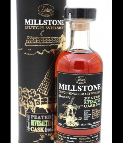 Fles Millstone Special No. 35 Peated Rivesaltes Cask 6 Years Old, Nederlandse whisky van Zuidam Distillers, op voorraad bij slijterij t Bockje in Bathmen