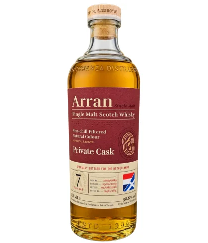 Fles Arran Private Cask 7Y Specially for the Netherlands #2019/0189, whisky, bij slijterij t Bockje in Bathmen