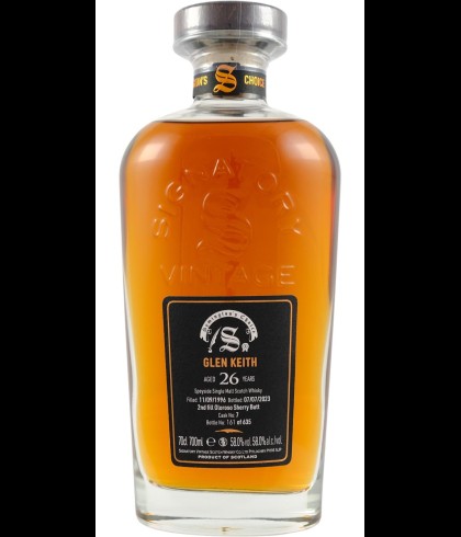 Fles Signatory Glen Keith 26 Years Old 1996, single malt whisky, op voorraad bij slijterij t Bockje in Bathmen