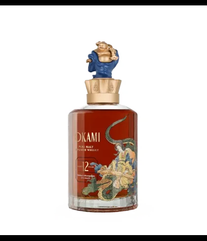 Fles Okami 12 Year Old Pure Malt, whisky, op voorraad bij slijterij t Bockje in Bathmen