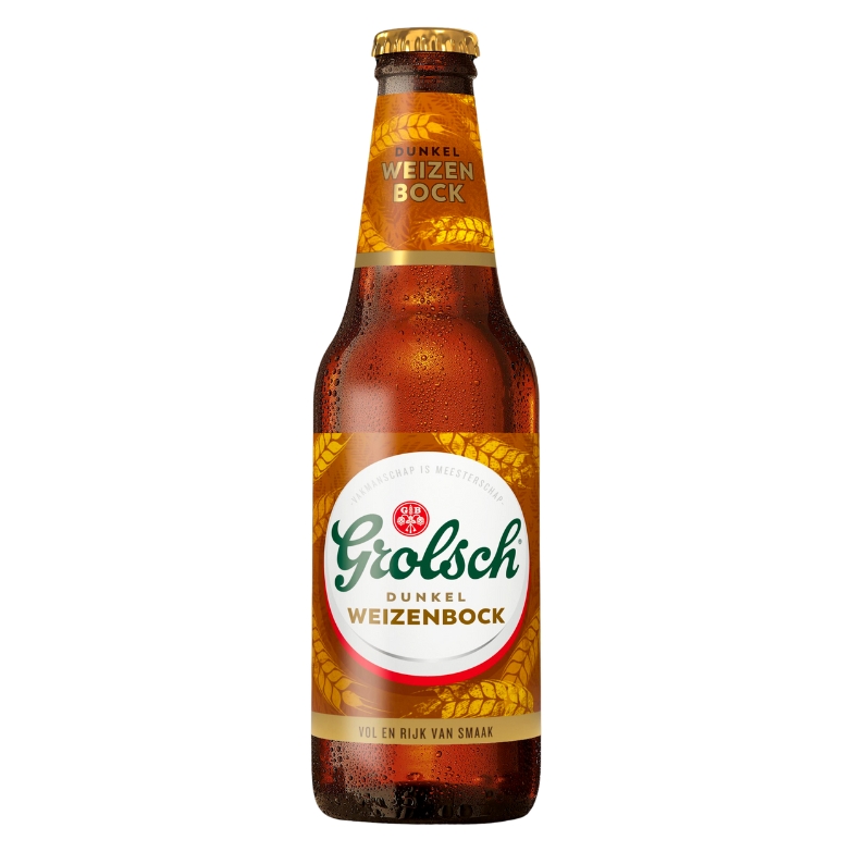 Fles Grolsch Dunkel Weizenbock, bier van Grolsch, op voorraad bij slijterij ’t Bockje in Bathmen